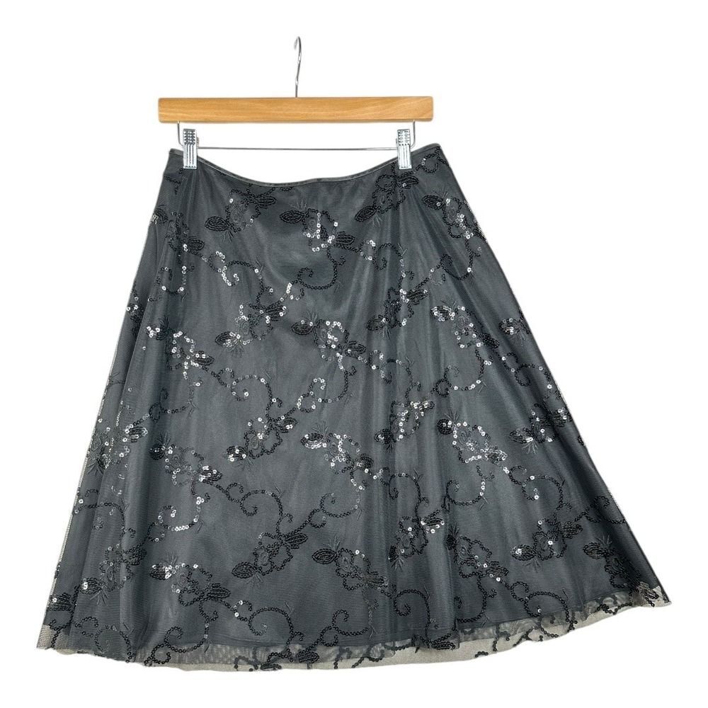NWOT Adrianna Papell Black Sequin A-Line Skirt Size 8